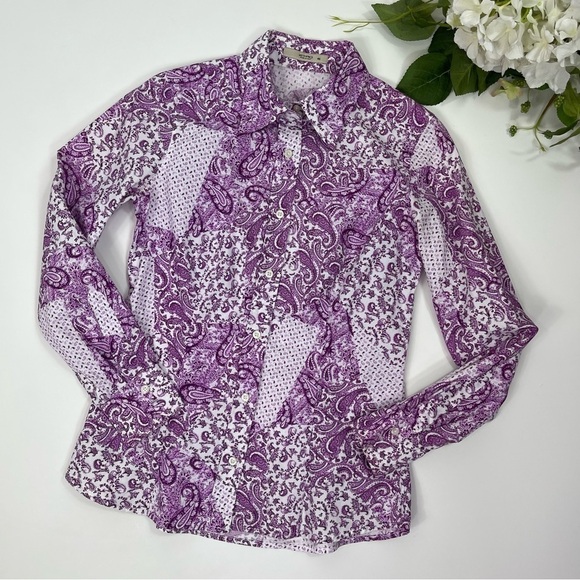 Etro Shirt Sz 40 Purple Button Down Paisley Print Cotton - Picture 1 of 14